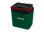 Ladă frigorifică cu acumulator PARKSIDE în verde și negru cu accente roșii.