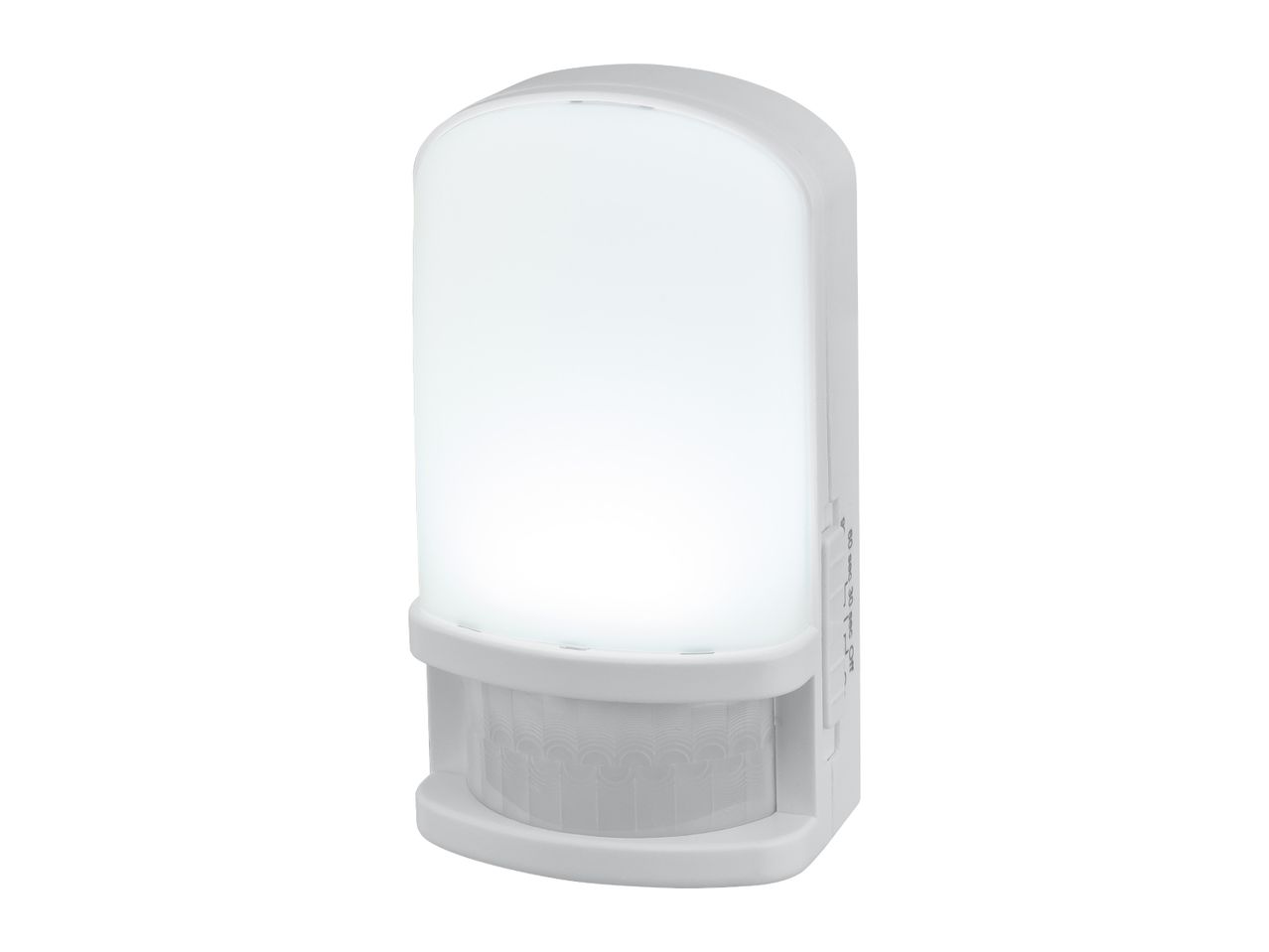 White LED night light with motion sensor, illuminated.