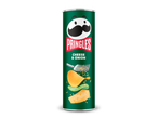 Pringles Cheese & Onion bus met chip, kaas, ui en rasp.