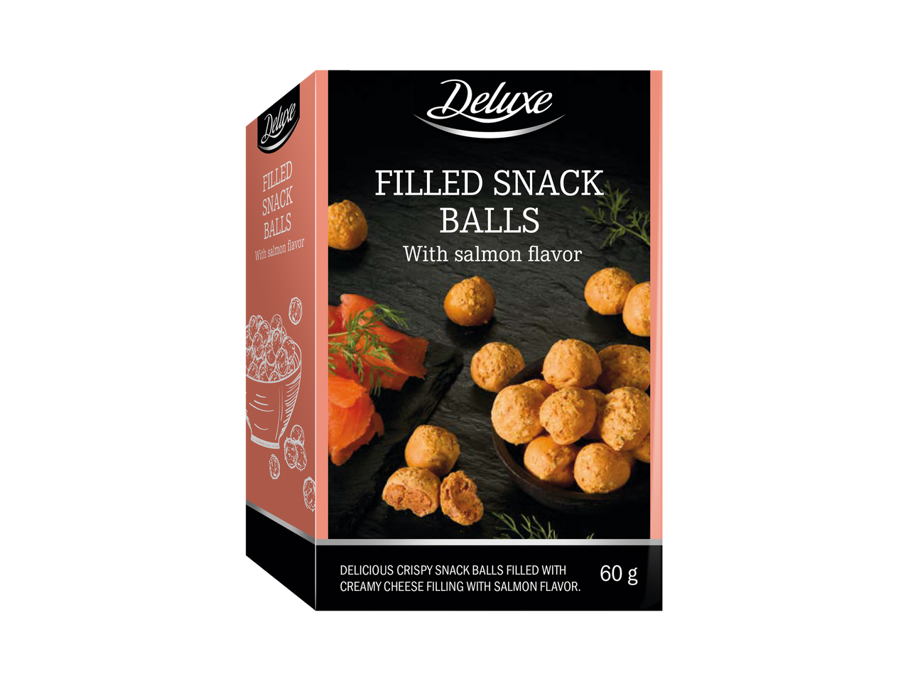 Deluxe pildītas uzkodas bumbiņas ar lasi garšu