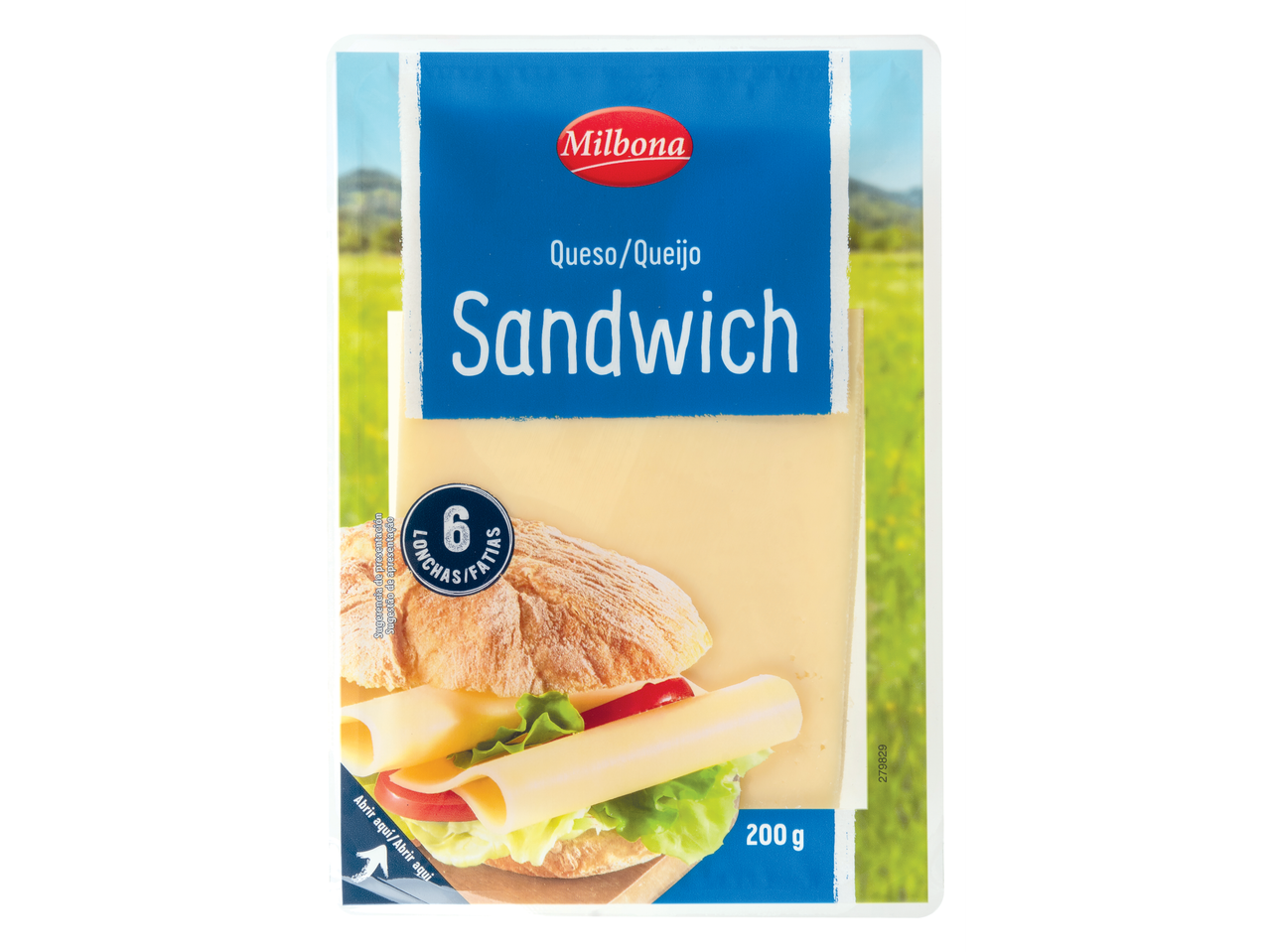 Embalagem de queijo fatiado Milbona para sanduíche, 200g.