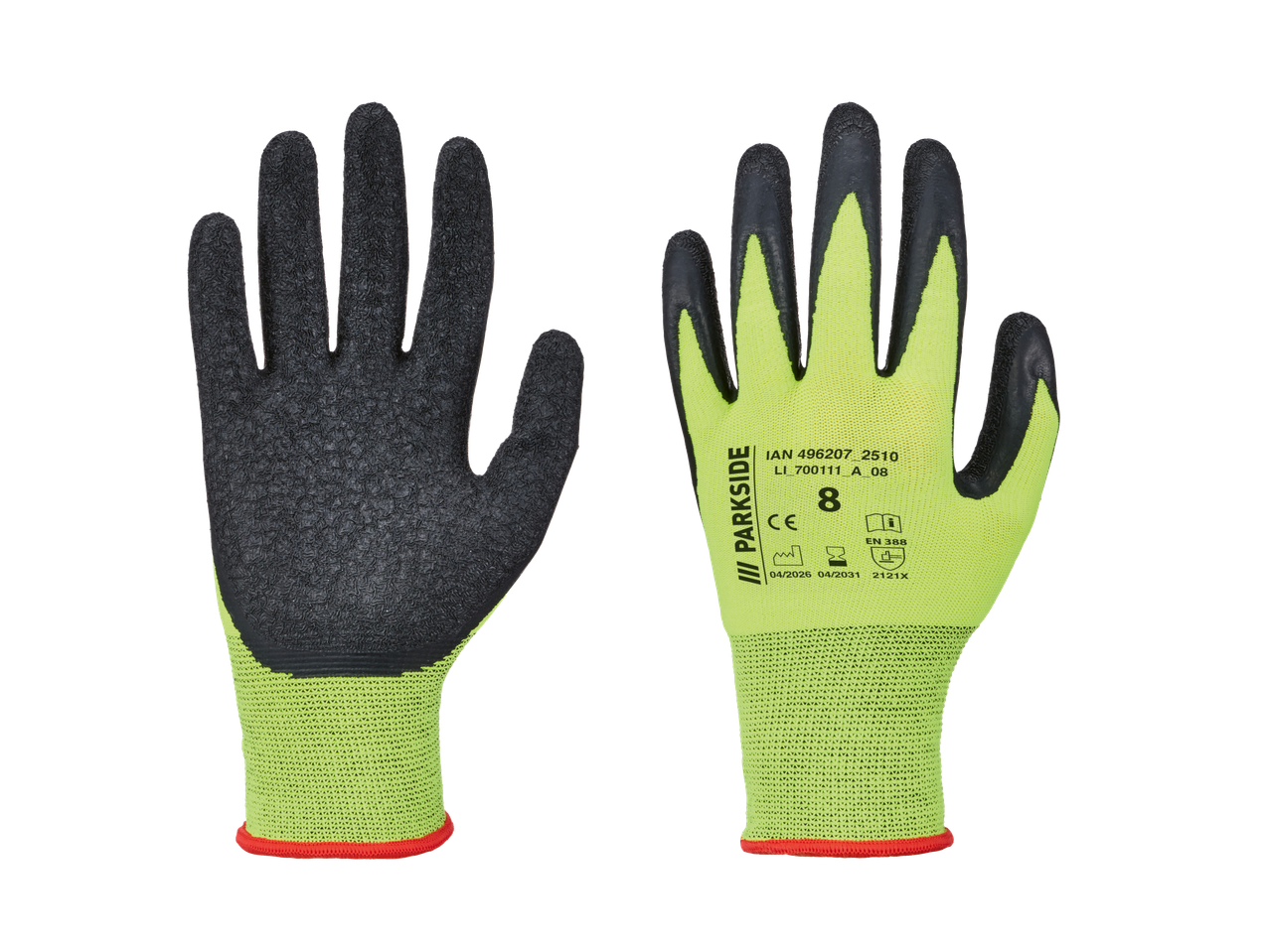 Parkside® radne rukavice, crne i neonsko žute sa teksturiranim hvatom, veličina 8.