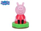 Peppa Pig character toy in a red dress on a green base with flowers.