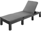 Livarno Wicker Sun Lounger with grey cushions on a black background