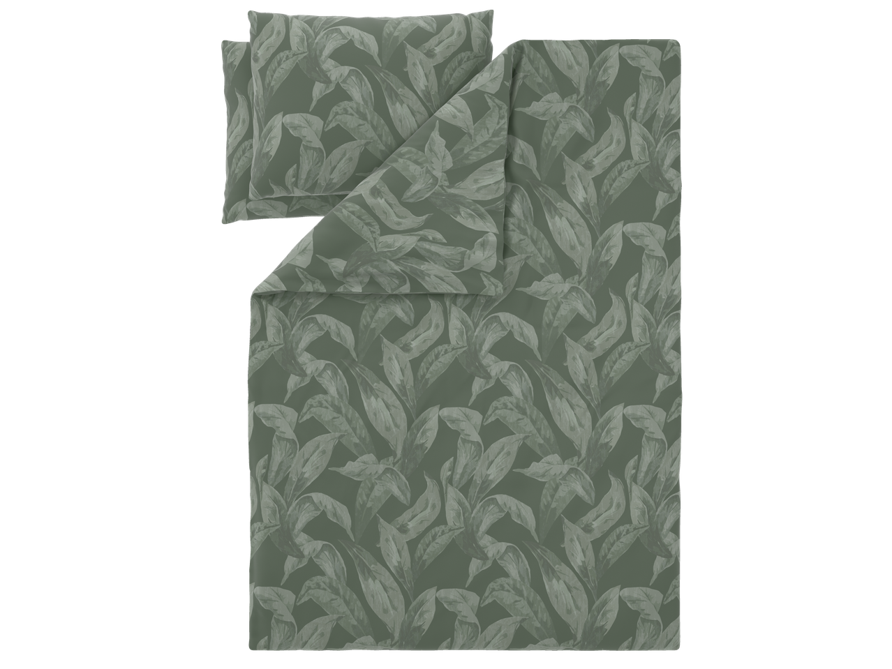 Zaļš segas pārvalka komplekts ar smalku lapu rakstu