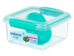 Contenitore per alimenti di forma quadrata, color verde acqua.