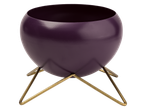 Vaso de flores roxo com suporte de metal dourado