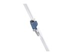 Close-up of a white pole with a blue adjustable joint