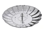 Stainless steel vegetable steamer basket with perforated leaves and central handle