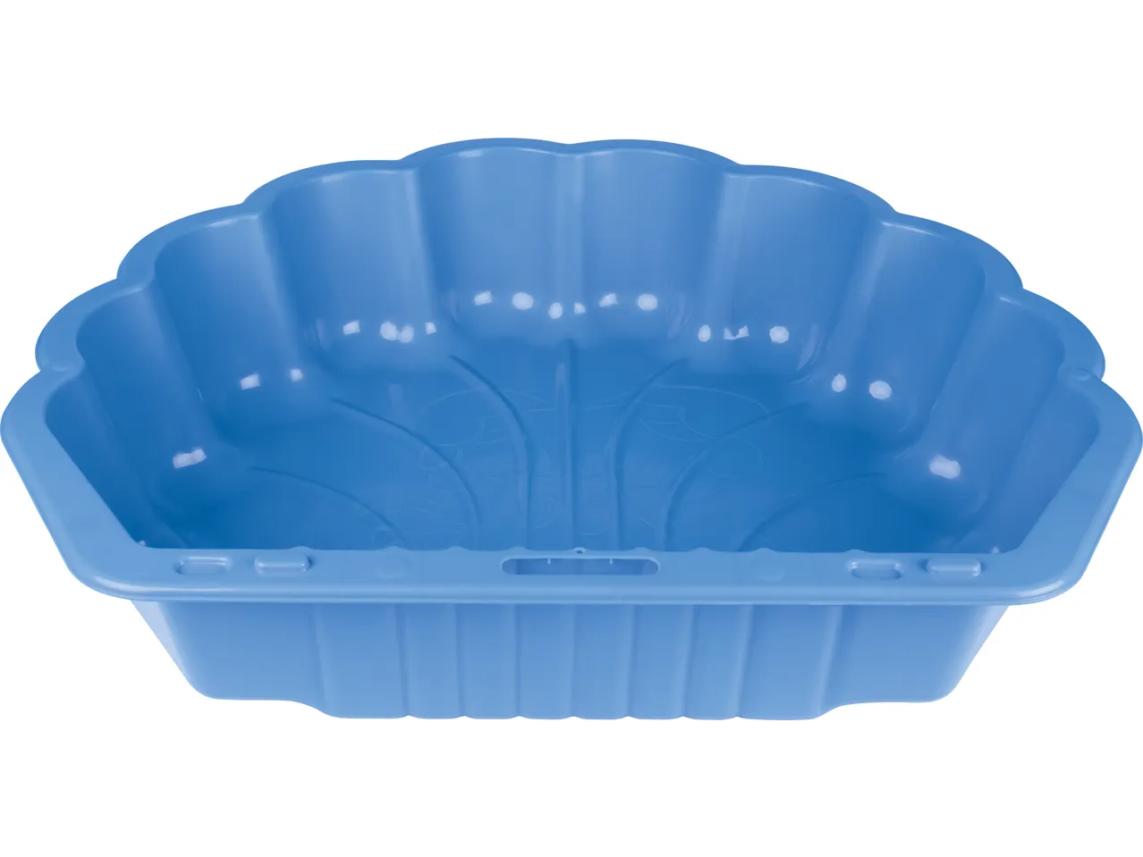Blue shell-shaped plastic sandbox for children