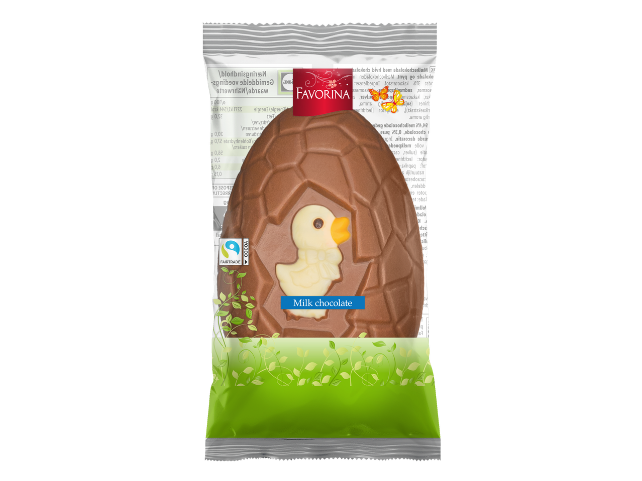 Favorina melkchocolade paasei met kuiken.