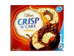 Box of cookie-flavored ice cream bars with chocolate coating, labeled 'Crisp 'N' Cake Cookie,' 6 pieces.