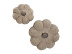 Two beige flower-shaped cushions with a dark grey center, one larger than the other.