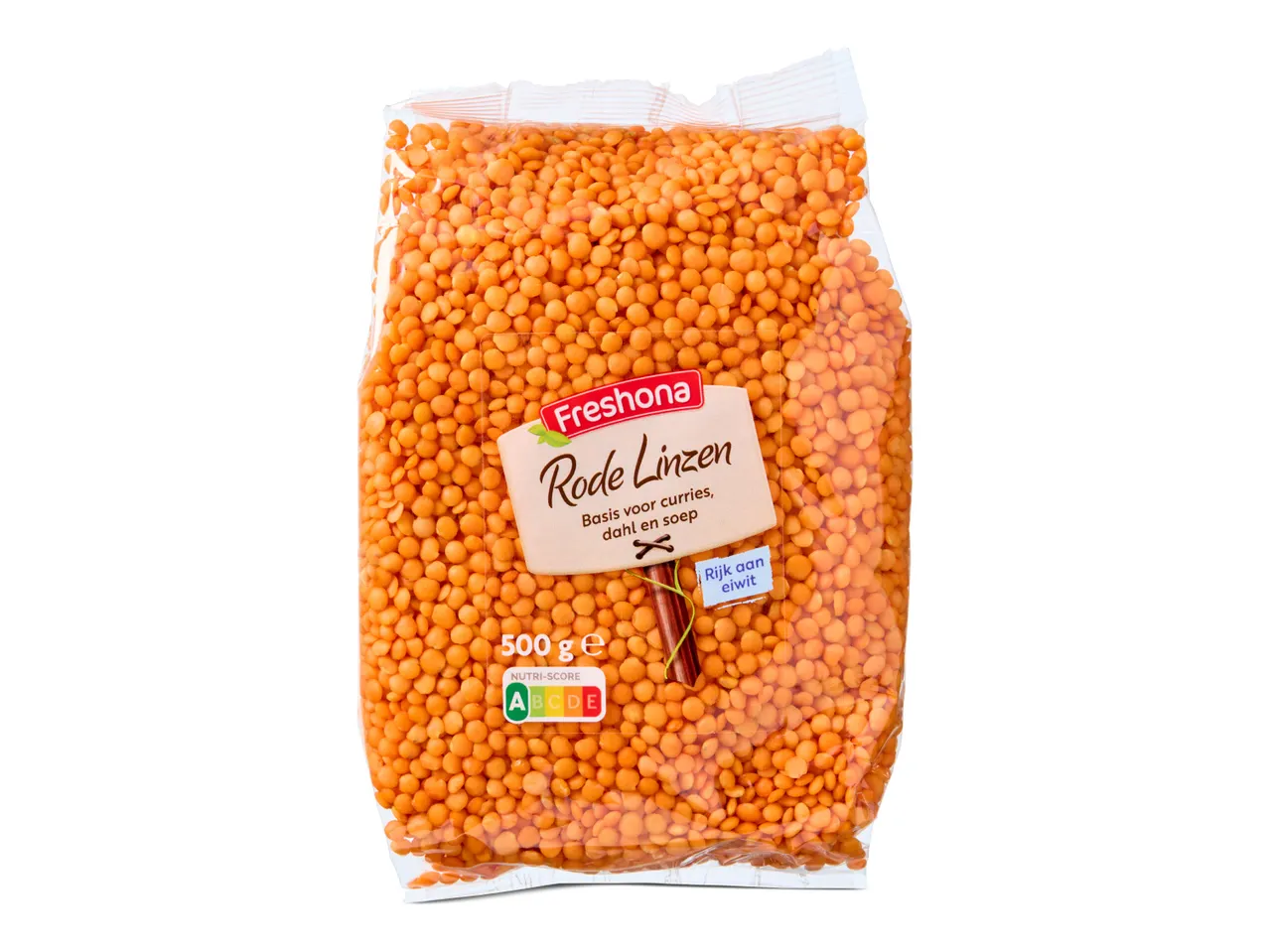 Zak van 500 gram rode linzen van het merk Freshona