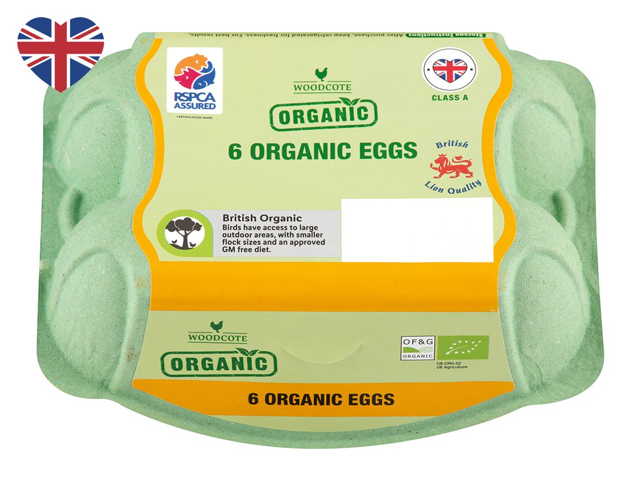 6 Woodcote organic eggs from the UK, RSPCA assured.