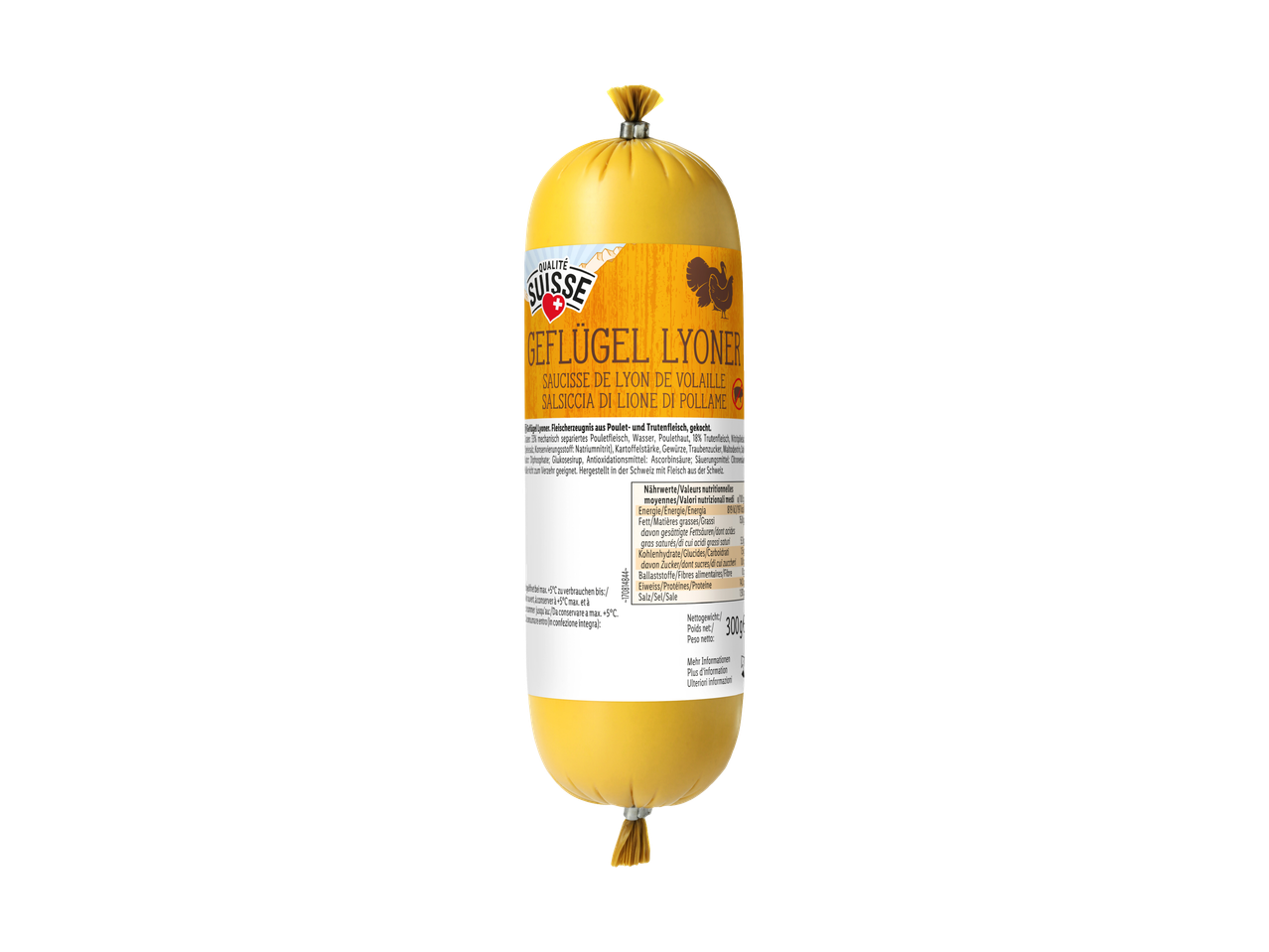 300g Geflügel Lyoner mit Nährwertangaben.