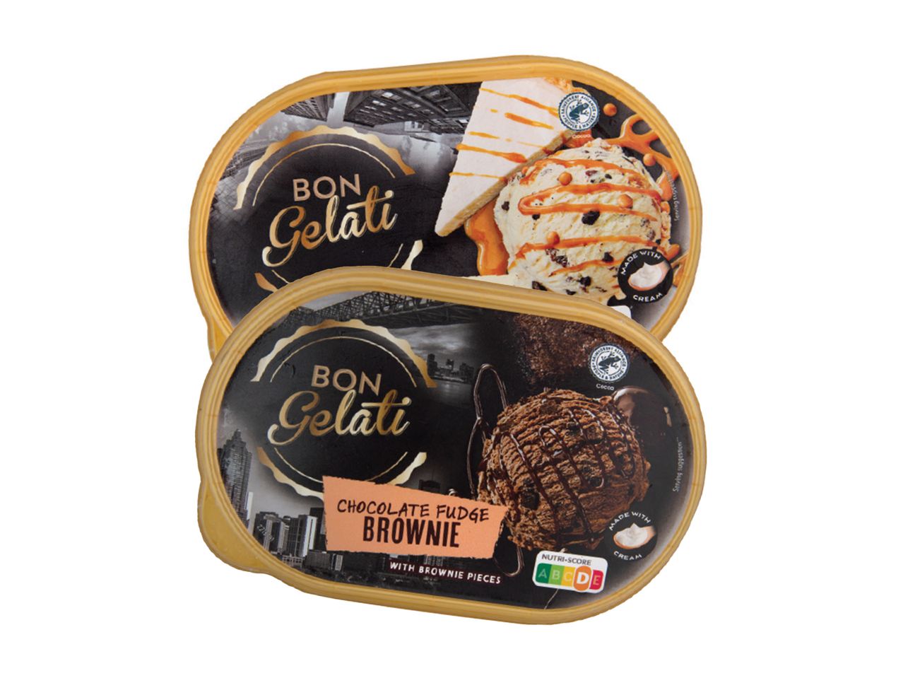 Dve posudice Rom Gelato sladoleda.
