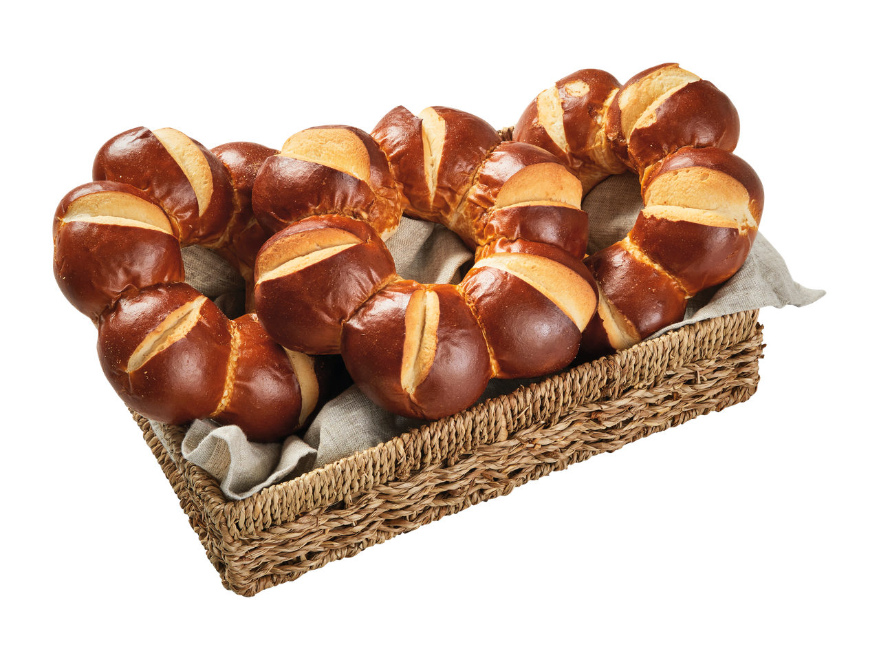 Korissa olevia, sydämen muotoon aseteltuja, ruskeita ja vaaleita leipiä.