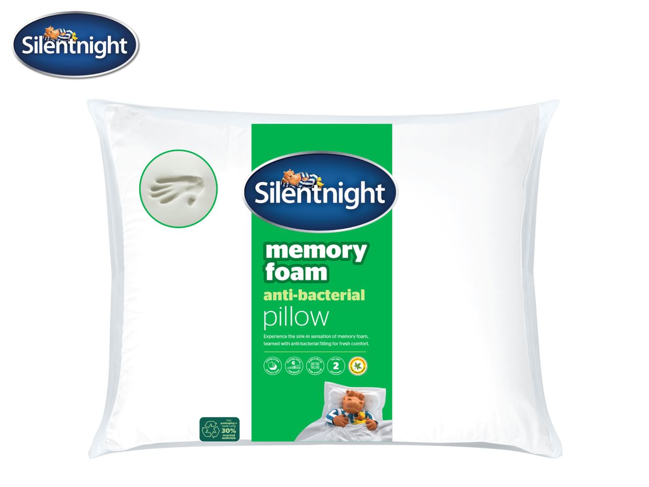 Go to full screen view: Silentnight Memory Foam Anti - Bacterial Pillow - Image 1