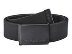 Black Parkside fabric belt with a black buckle, coiled on a white background.