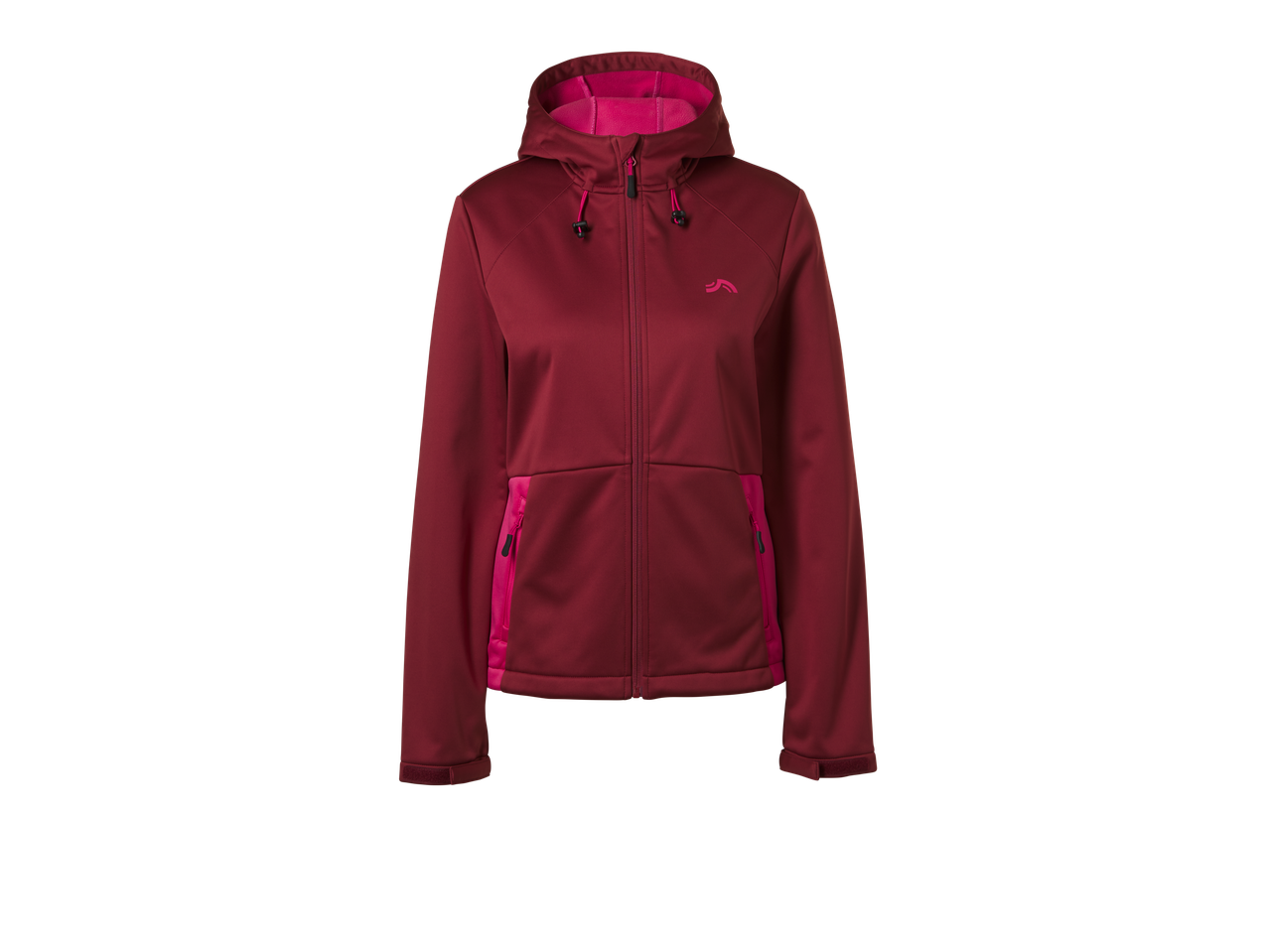 Moteriška raudona softshell striukė su rožiniais akcentais ir gobtuvu