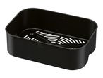 Black air fryer basket with a perforated insert and 'MAX' indicator.
