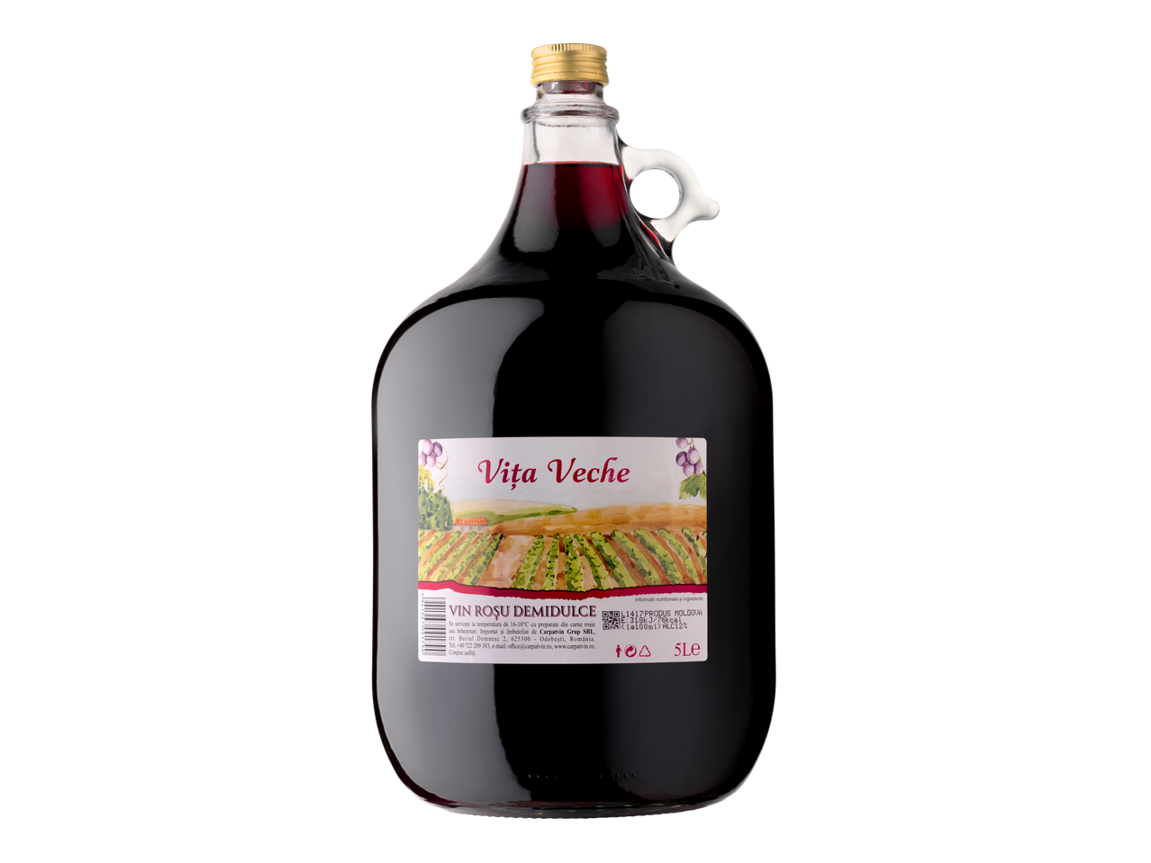 Sticlă de vin roșu demidulce Vița Veche de 5 litri.