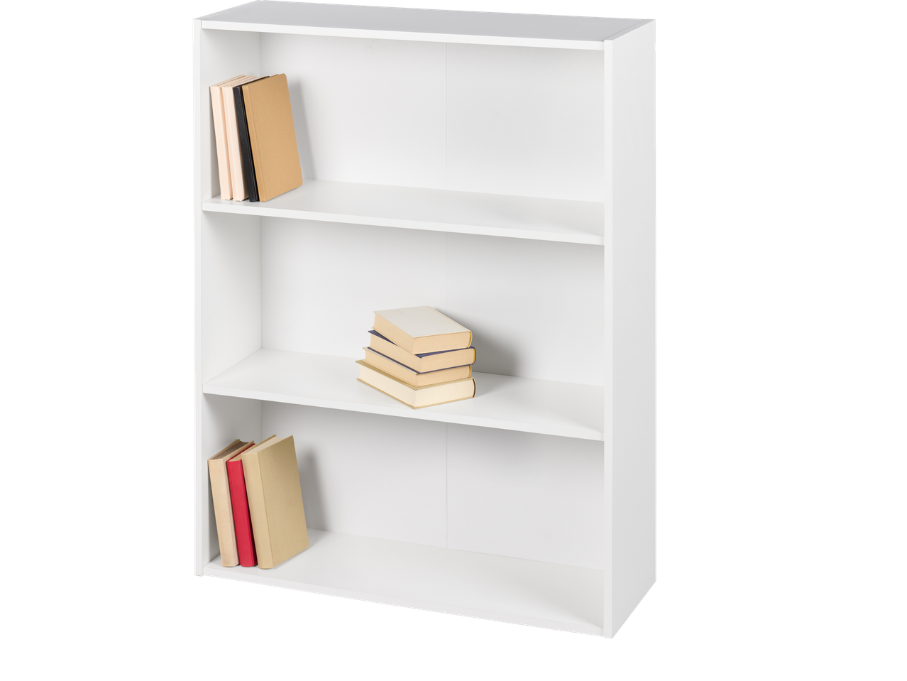 Livarno weißes Bücherregal mit drei Fächern und Büchern