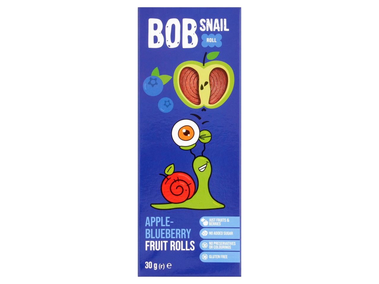 Bob Snail gyümölcs tekercs: alma és áfonya, hozzáadott cukor nélkül.