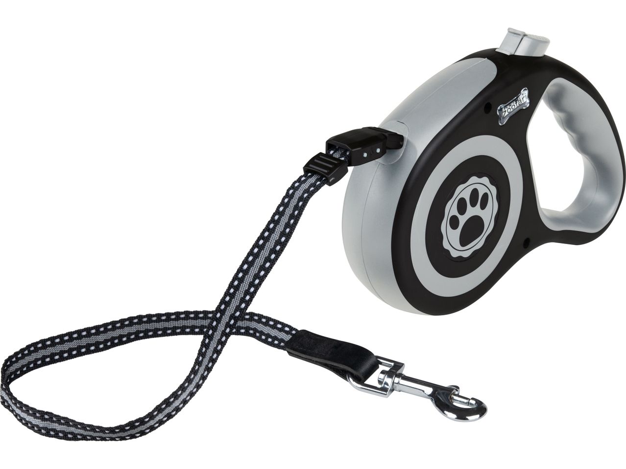 ZooFari retractable dog leash with a black and gray design.