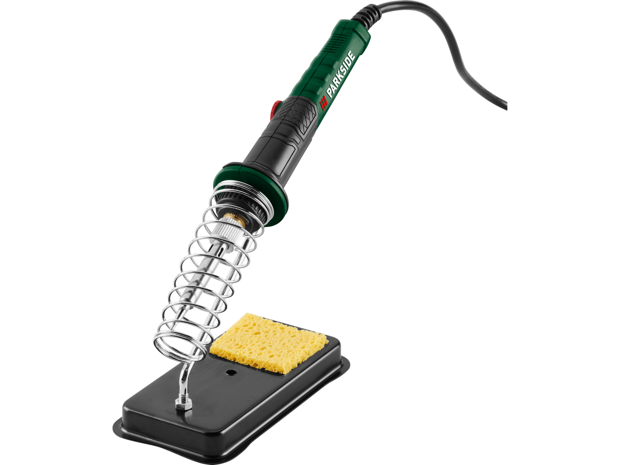 Κολλητήρι με βάση και σφουγγάρι σε μαύρο φόντο.