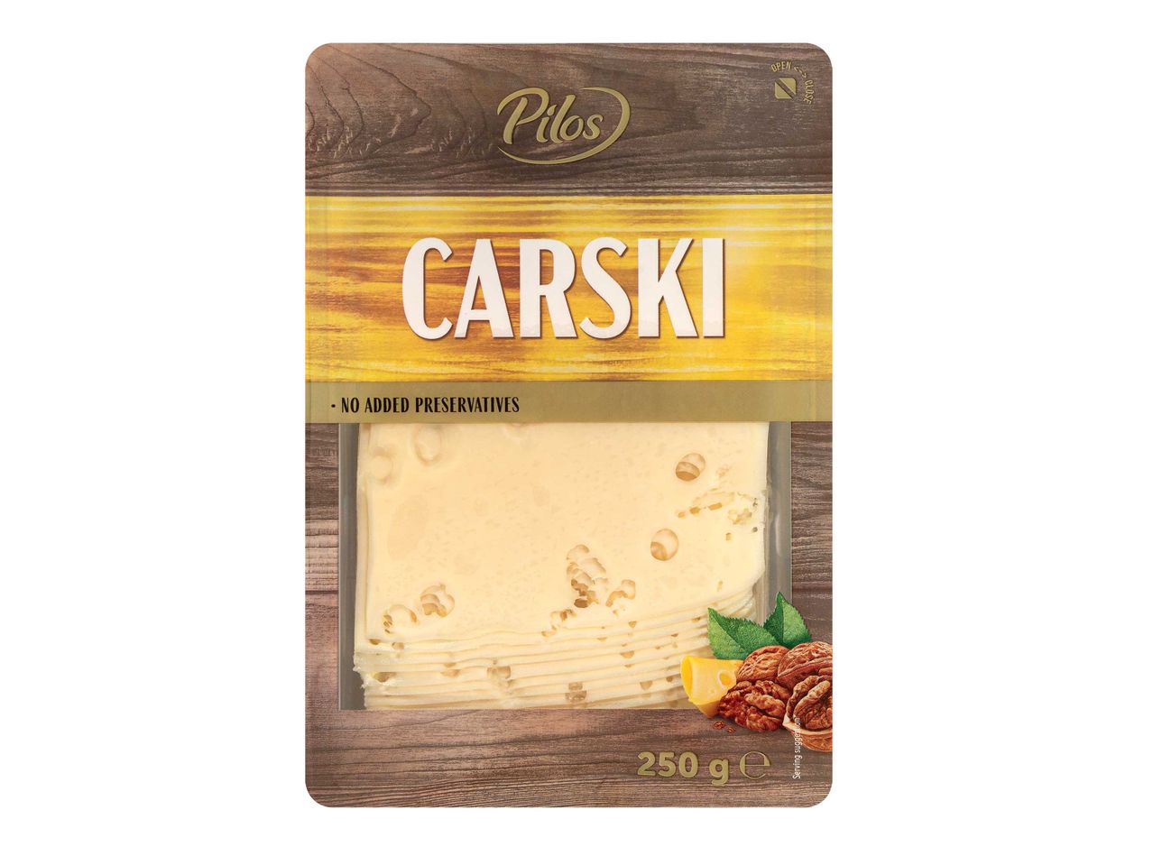 Pilos Carski szeletelt sajt csomagolása, 250 g.