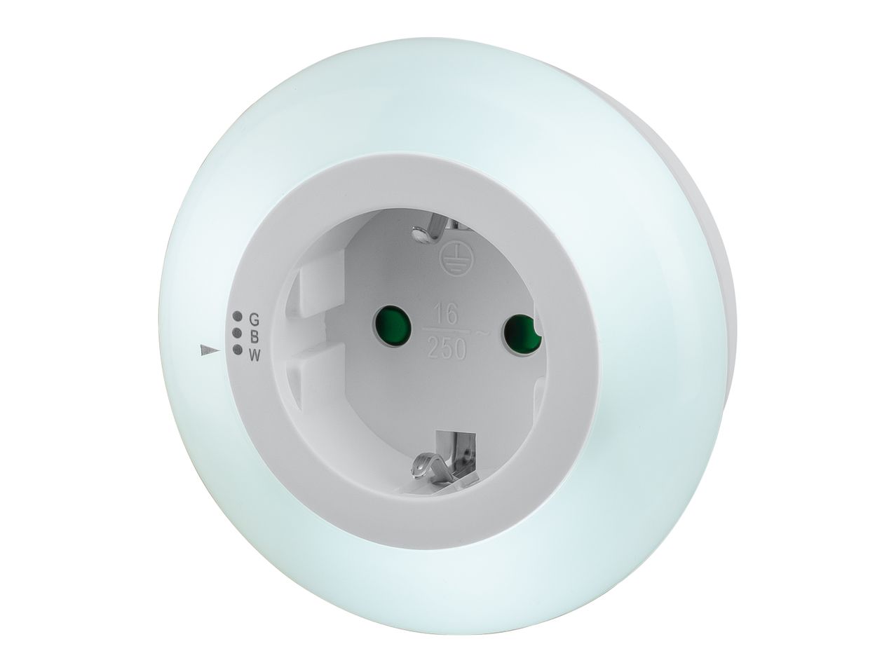 A white round smart plug with a light ring and control buttons.