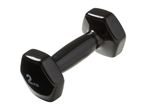 Black 2kg dumbbell with hexagonal ends, angled view.