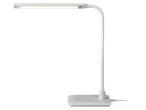 Candeeiro de secretária LED LIVARNO branco com cabeça de luz retangular e braço flexível.