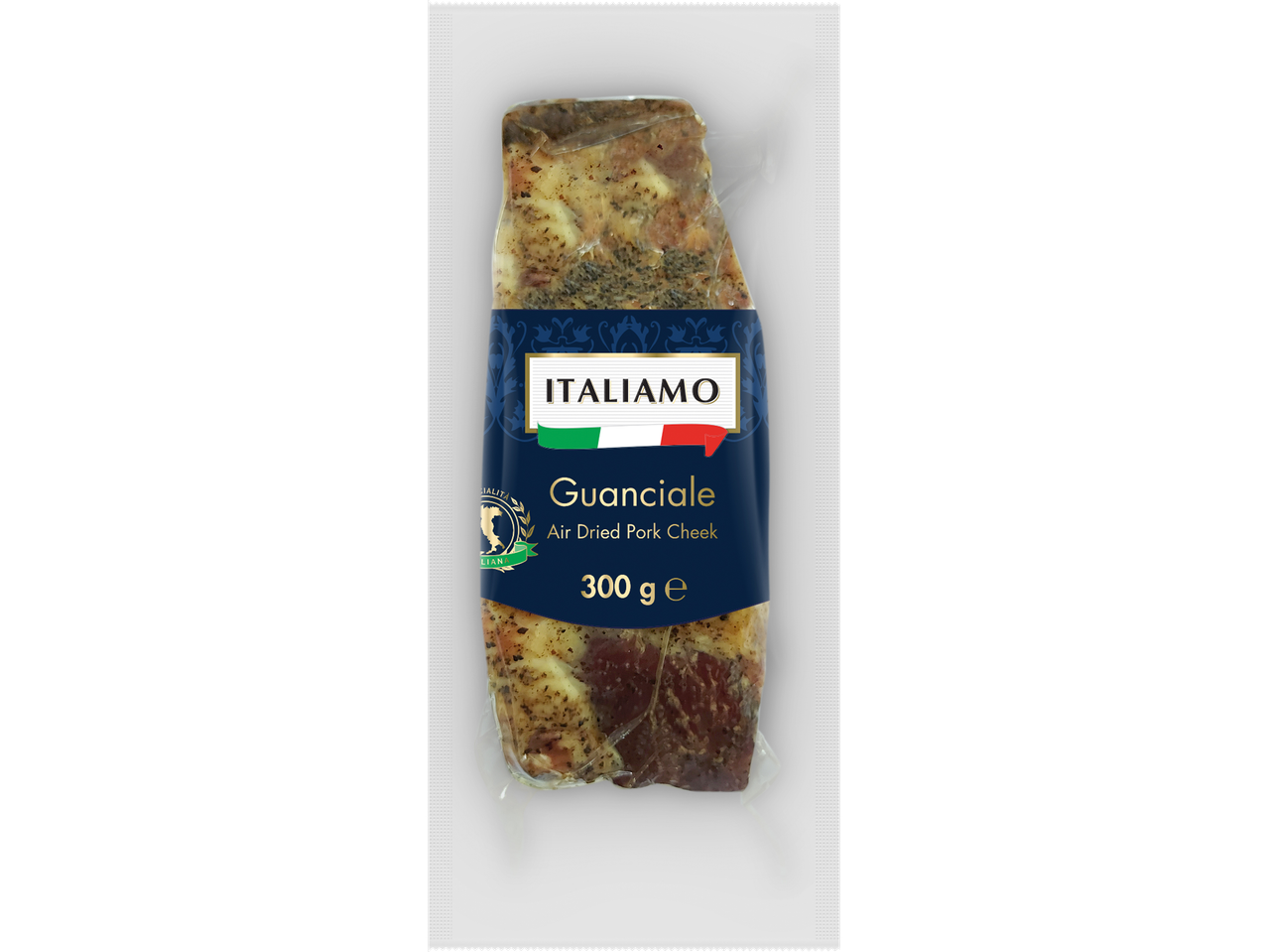 Italiensk Guanciale, 300g, lufttorkad fläskkind, ITALIAMO.