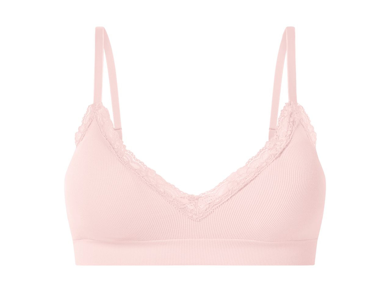 Lyserød ribbet bralette med blondekant