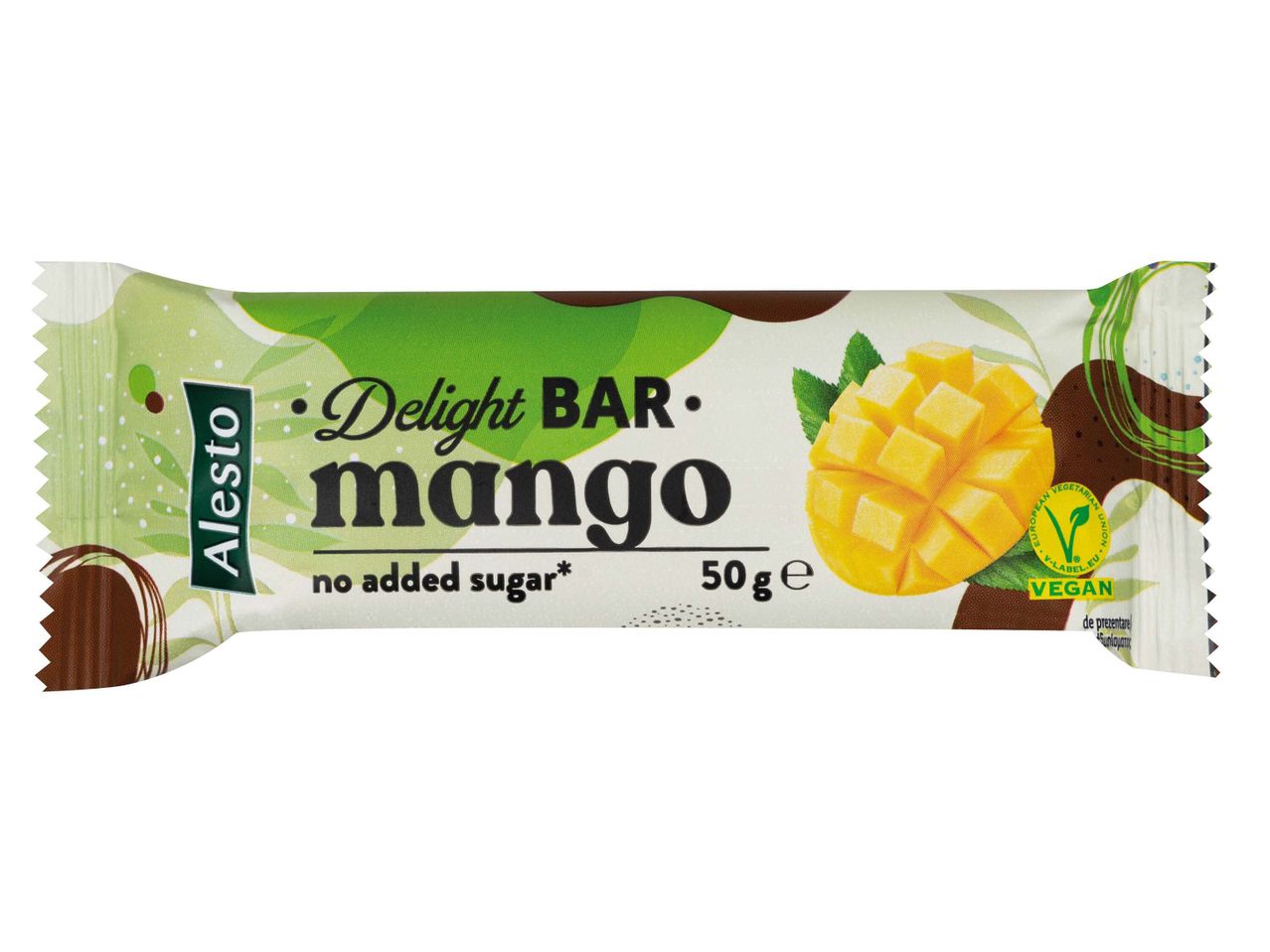 Alesto Delight Bar mangó szelet, vegán, hozzáadott cukor nélkül.