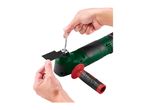 Hands attaching a saw blade to an oscillating multi-tool with an Allen key.