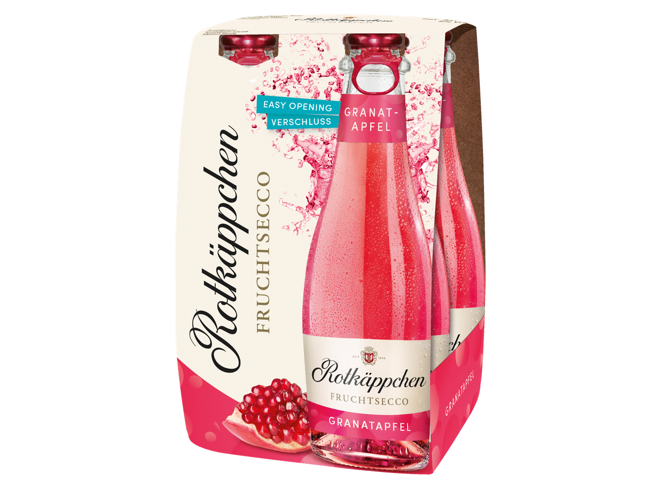 Viererpack Rotkäppchen Fruchtsecco, prickelnder Wein mit Granatapfelgeschmack.