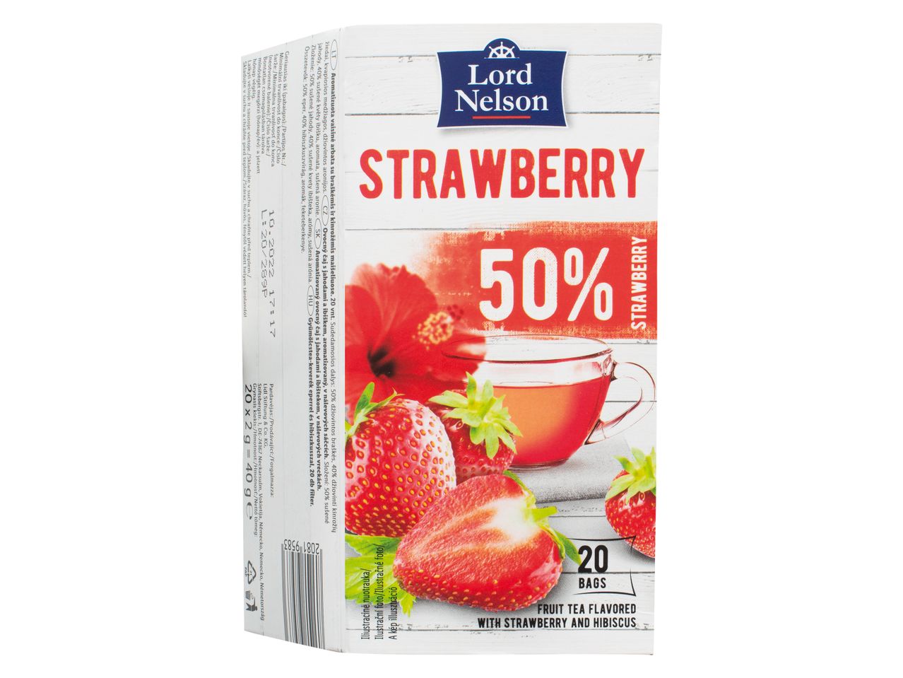 Lord Nelson gyümölcstea: 20 filteres teafilter, eper és hibiszkusz ízesítéssel.