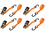 ULTIMATE SPEED® Ratchet Strap Set with four orange ratchet straps and black hooks.