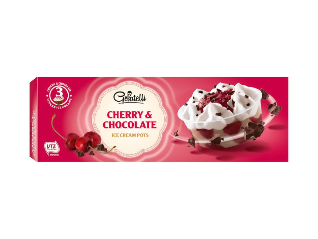 Gelatelli: cherry and chocolate ice cream pots.