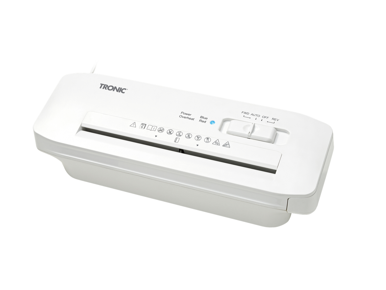 Destruidora de papel TRONIC branca com interruptor FWD AUTO OFF REV