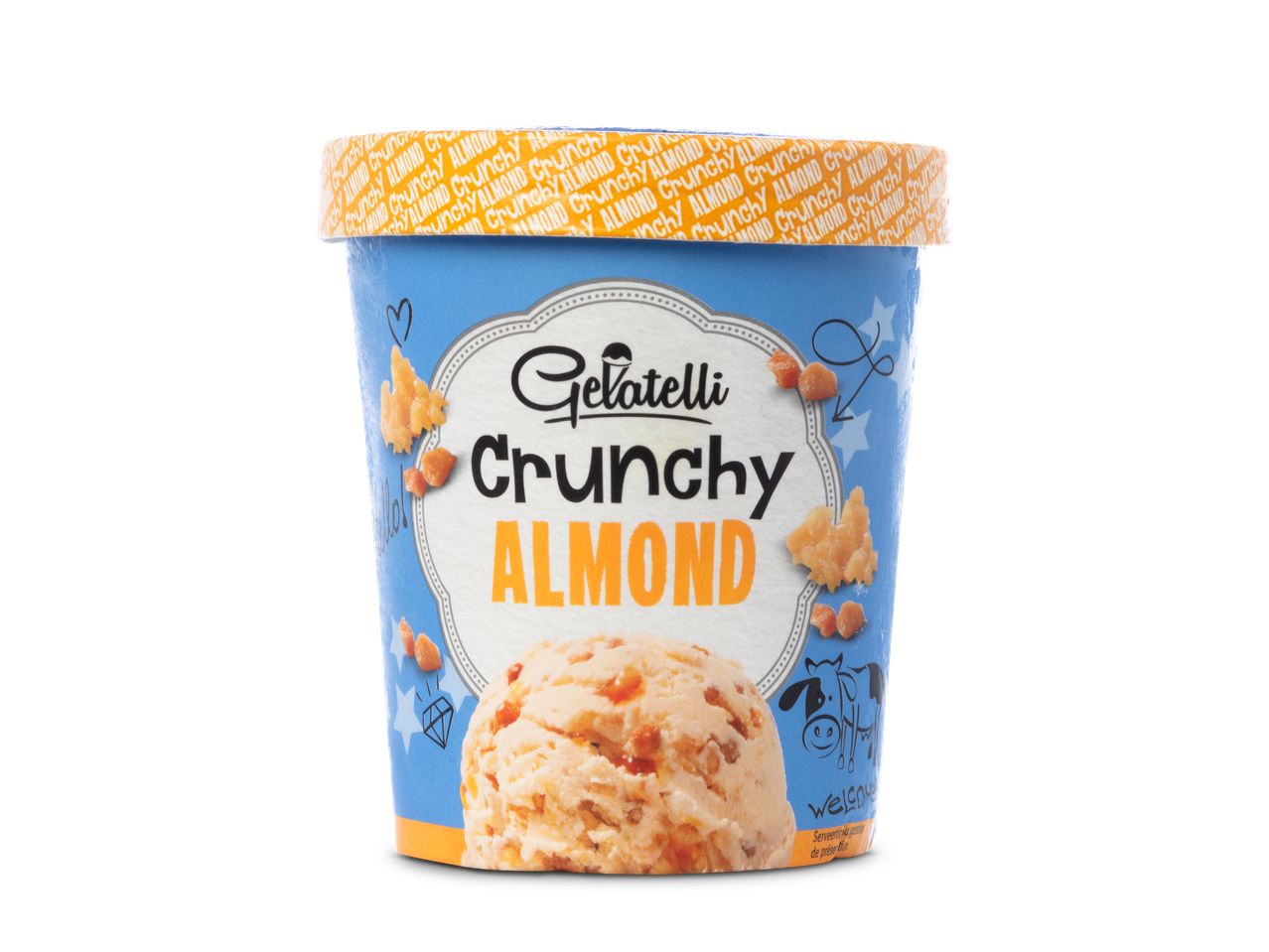 Gelatelli Crunchy Almond ijs: romige amandel-ijs met krokante stukjes.