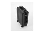 Black hard-shell suitcase with textured surface, wheels, and a retractable handle.