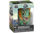 Funko Minis Dilophosaurus figure from Jurassic World in its box.