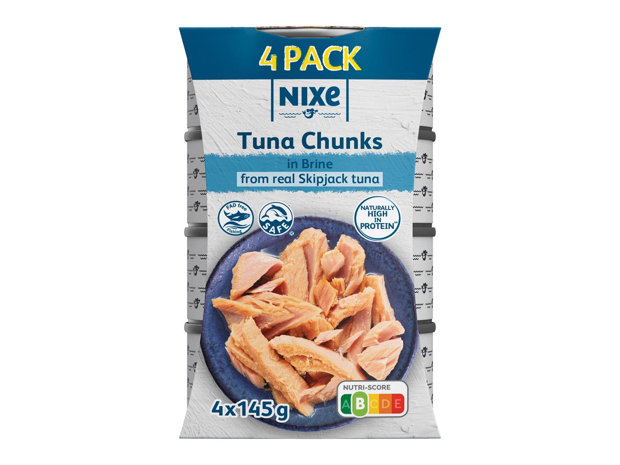 Κομμάτια τόνο Nixe σε άλμη, 4x145g κουτιά.