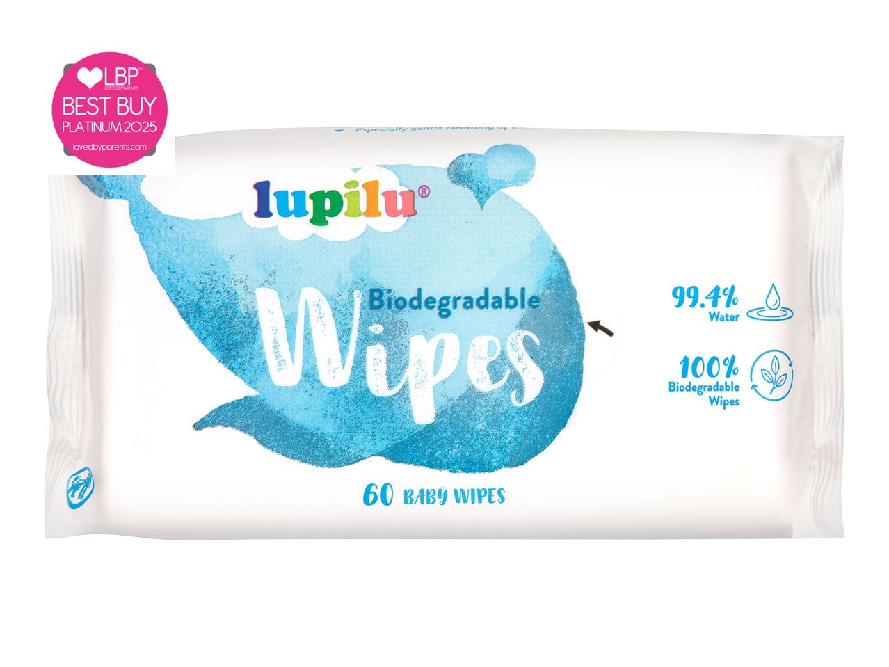 Lupilu biodegradable baby wipes, 64 count.