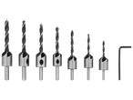 Комплект от 7 свредла за дърво с ограничител и шестограмен ключ.